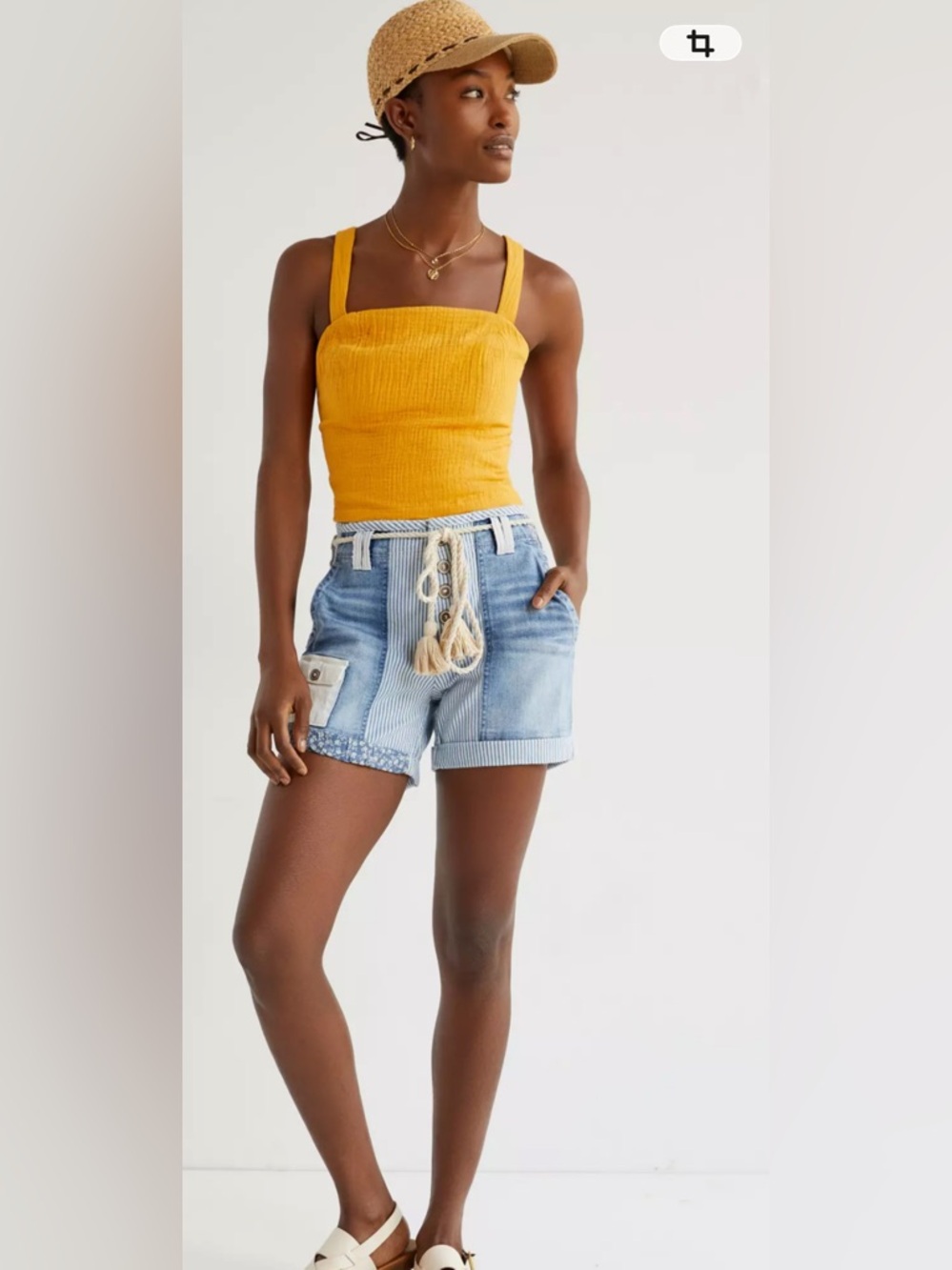 Anthropologie Smocked Tie-Back Tank mustard yellow womens size small